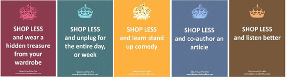 Shop Less and Live More postcard examples