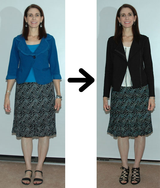 Polka dot skirt outfit restyle