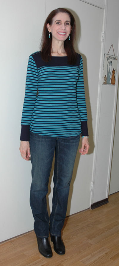 Turquoise/navy waffle top outfit