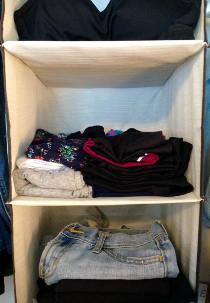 Bottoms and lounge wear are hung up